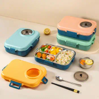 1 Set Stainless Steel Food Container Leak-Proof Bento Box Keep Warm Kids Adults Lunch Box with Bowl Chopsticks Spoon for Home