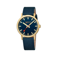 MONDAINE 瑞士國鐵Classic 平面經典金框紡織帶腕錶 深海藍 / 660040BQ / 40mm