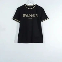 Kaos BALMAIN TEXT GOLD TIPPED COLLAR SLEEVE BLACK TSHIRT 100% ORIGINAL 3XL