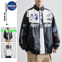 NASA聯名美式復古機車皮衣男棒球服外套秋冬飛行員機能休閑夾克衫