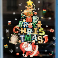 New Christmas Decoration Window Stickers Santa Gift Snowman Xmas Tree Merry Christmas Mirror Sticker Kids Room Wall Decals Decor