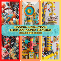 Modern High-Tech Rube Goldberg Machine Coloring Book/ 25 Lembar Buku Mewarnai Bahagia Bookspace