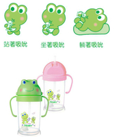 DOOBY大眼蛙  卡通神奇喝水杯 250cc(內附清潔刷) (綠/粉色)