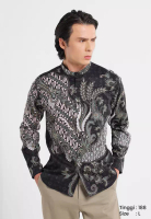 Manzone MANZONE - Kemeja Koko Shanghai Batik Lengan Panjang Wardhana Slim Fit - Black Warna Black