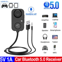Car Bluetooth 5.0 Receiver Auto BT Transmitter USB 3.5mm AUX Audio Wireless Adapter for Hands-Free Car Amplifier Speaker