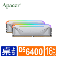 Apacer宇瞻 NOX DDR5 6400 32GB (16Gx2) RGB桌上型超頻電競記憶體【白】