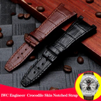 For IWC Engineer Series IW500503 IW500501 Notched Strap Men's True Cowhide Crocodile Leather with Steel Head Watch Band 28mm