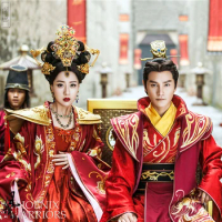 Emperor Empress Couple Wedding Costumes Red Full Embroidery Hanfu for Newest TV Play Phoenix Warriors- Legend of Heavenly Tear