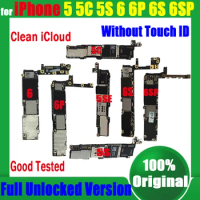 Good Tested For iphone 5 5C 5S SE 6 6Plus 6S 6S Plus Motherboard Without Touch ID Original Unlocked Logic Boards Clean iCloud