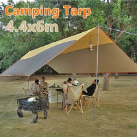 Camping Tarp 4.4x6m Tent Tarp Waterproof Oxford Outdoor Flysheet Large Fly Sheet Big Awning Sun Shelter Sunshade Canopy