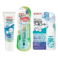 【Pigeon 貝親】第四階段學習牙刷2入（粉/藍）+含氟防蛀塗層泡沫+兒童含氟牙膏（隨機）