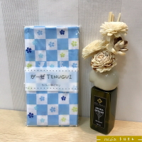 日本製 tenugui 純棉 100% 小朋友大人都可用的毛巾-海洋藍色方格兎