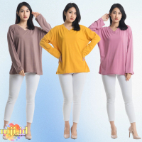 Atasan V-Neck Jumbo Xxl Panjang / Kaos Polos Basic Vneck Panjang / T-Shirt / Atasan Pakaian Wanita F