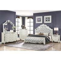 5 Pcs Tufted Upholstery Bedroom set Include Luxury King Bed Frame 1 Nightstand 1 Dresser with Mirror and Chest Cabinet