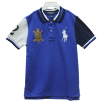 Ralph Lauren 童裝徽章大馬拼接短袖POLO衫-白藍(7歲)