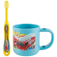 【小禮堂】Tomica多美小汽車 牙刷漱口杯組 《藍消防車款》(平輸品)