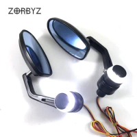 ZORBYZ 7/8" Black Handle Bar End Rearview Side Mirror With White/Amber LED Turn Signal Strobe Side Marker Light For Harley Honda
