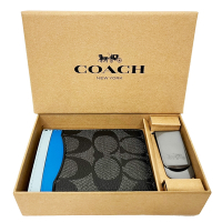 COACH 男款經典C LOGO鈔票夾信用卡夾名片夾禮盒(黑灰/藍)