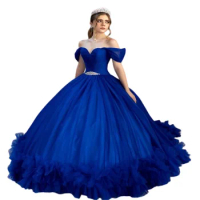 Royal Blue Quinceanera Dresses Mexican Elegant Off Shoulders Ball Gown Prom Dress Sixteen Birthday Dress Ruffle Vestido De 15 Xv