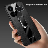 Magnetic Holder Case For Realme GT 5 Case Luxury PU Leather Phone Back Cover For Realme GT5 5G Funda Ring Capa Shockproof Bumper