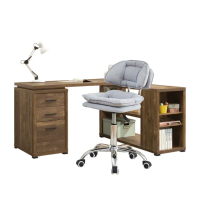 【AT HOME】書桌椅組-5尺仿古橡木色L型三抽收納書桌/電腦桌/工作桌+升降椅 現代簡約(康迪仕)