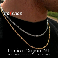 Kalung Pria Wanita Titanium Anti Karat Motif Tambang Silver Perak Gold Emas