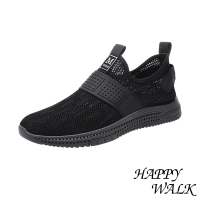 【HAPPY WALK】網面健走鞋/舒適透氣網面飛織休閒健走鞋-男鞋(黑)