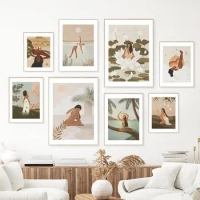 Boho African Girl Divination Swimming Yoga Vintage Wall Art Print Canvas Painting Nordic Poster Pictures For Living Room Decor