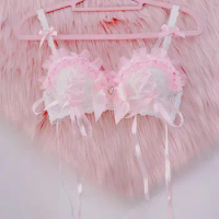 Kawaii bra Pink bra lace bra e girl clothes y2k clothes y2k crop top Cross bra Pink clothes harajuku fashion Lolita bra Bow bra