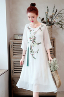 新款夏季時尚新式繡花中國風民族風吊飾女裝復古連衣裙