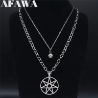 2PCS AFAWA Seven Mountain Star Stainless Steel Layered Necklaces Silver Color Women Punk Necklace Jewelry gargantilla N2630S02
