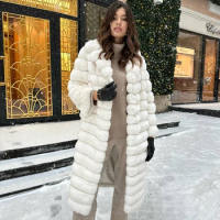White Fur Coat Women Long Chinchilla Real Fur Coat Women Luxury Winter Jackets For Women 2024 Rabbit Fur Jacket Long