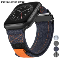 Canvas Sport Strap For Apple Watch Ultra 49mm Loop Nylon Band For iWatch Series 8 7 6 SE 45mm 44mm 42mm 41mm 40mm 38mm Bracelet