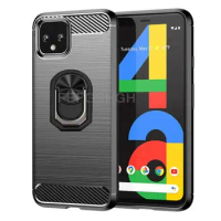 Carbon Fiber Ring Holder Stand Case For Google Pixel 4 4A 4XL 3a 3aXL Pixel 3 3xl XL Silicone Shockproof Protective Cover