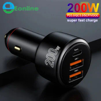 EONLINE 3D USB Car Charger 200W Super Fast Charger 100W 65W PD Type-C Quick Charge3.0 For HUAWEI OPPO VOOC IPhone Xiaomi Mobile