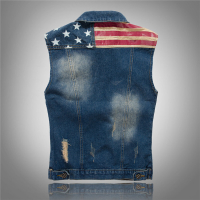 MN · lelaki denim vest pleated design denim jacket bintang cetak tanpa lengan jeans jaket hip hop vest coats4/11