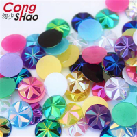 Cong Shao 100pcs 12mm AB Color Acrylic Round rhinestones stones and crystals flatback clothes Craft Button Decoration DIY ZZ593