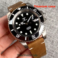 Tandorio Titanium Automatic Diver Watch for Men 40mm 20ATM NH35 PT5000 Model Sapphire Crystal Date 200m Waterproof Cowhide Strap
