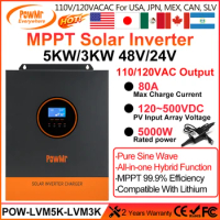 PowMr 5000W 48V 110/120VAC Output MPPT Hybrid Solar Inverter PV 500VDC With MPPT 80A Charger Controller Support Lithium Battery