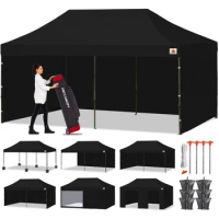 ABCCANOPY Heavy Duty Easyup Canopy Tent with Sidewalls 10x20, Black