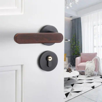 Chinese Style Zinc Alloy Silent Security Door Locks Interior Wood Grain Door Handle Lock Hotel Mute Lockset Hardware Supplies