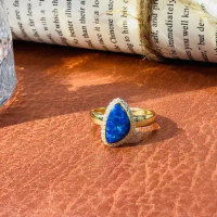 S925 Silver Plated 14k Gold Blue Opal Ring