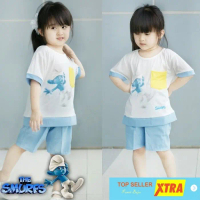 Baju ST SMURF MOVIE SL Setelan Anak perempuan spandex biru muda Kekinian@@ Fashion
