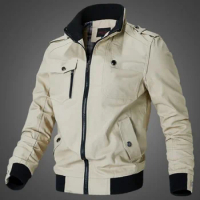 2023 Spring and Autumn New Workwear Flight Jacket Men's Thin Casual Top Coat Air Force Standing Collar Coat