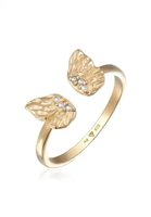 Elli Jewelry Cincin Perhiasan Perak 925 Wanita Open Butterfly Wings Zirconia Gold Plated 56mm