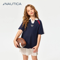 【NAUTICA KIDS】藍紅白拼布POLO衫 6-18歲 N2162846(Nautica kids 運動POLO衫)