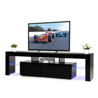 TV Stand for 65 inch High Gloss Storage Cabinet Console with RGB LED 2 Drawers for indoor living room