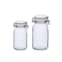 【日本星硝】日本製透明玻璃扣式保存瓶/調味料罐2入組-500ML+300ML(日本製 玻璃 儲物罐)