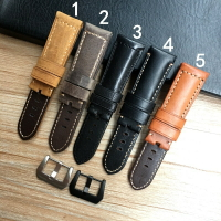 優質柔軟瘋馬皮真皮錶帶代用沛納海黑色棕色土黃灰色 24mm 26mm特色新風格