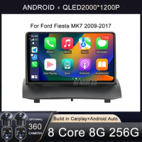 Android 14 Car Radio For Ford Fiesta MK7 2009-2017 QLED Multimedia Video Player GPS Navigation 4G WIFI Carplay Head Unit BT